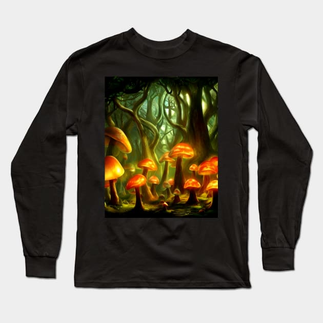 Trippy Magic Mushroom Enchanted Forest Long Sleeve T-Shirt by ichewsyou